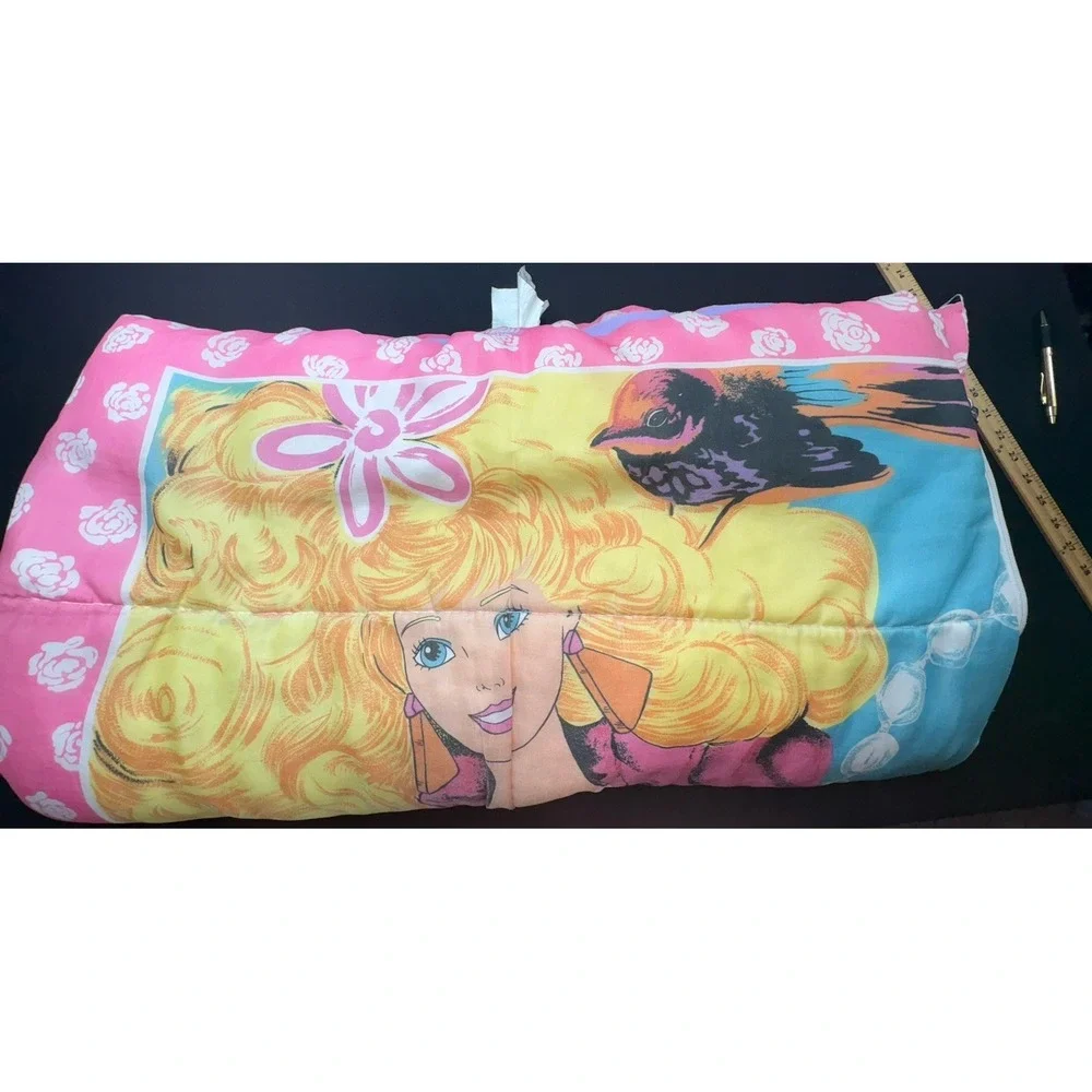 Vintage 80s Barbie Poodle Pink Sleeping Bag Camping Kids Blanket 53x28”